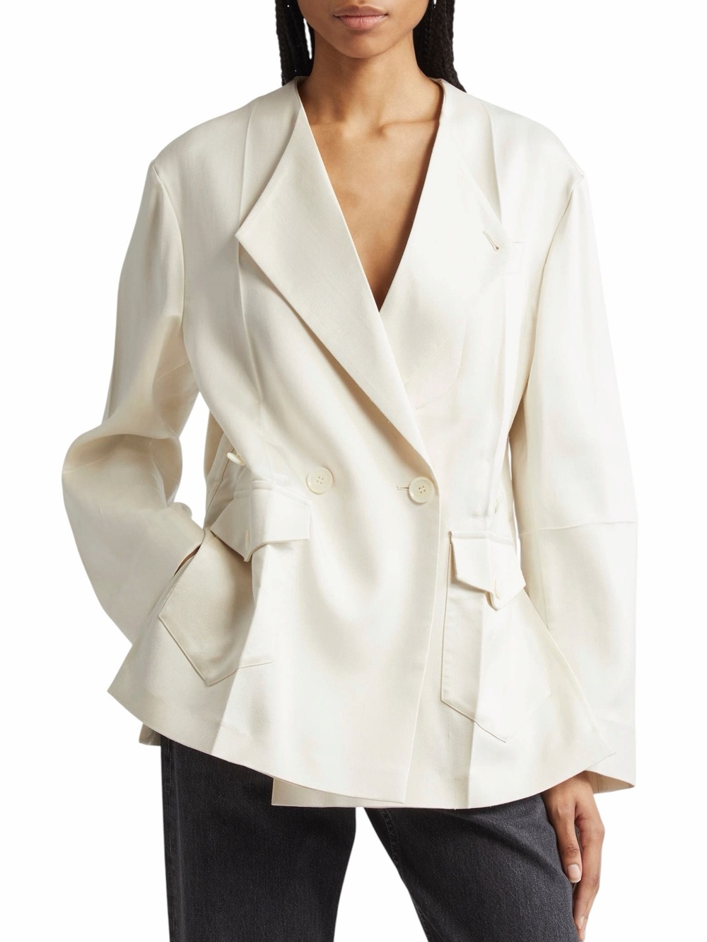 SETCHU Origami Collarless Belted Silk & Virgin Wool Jacket